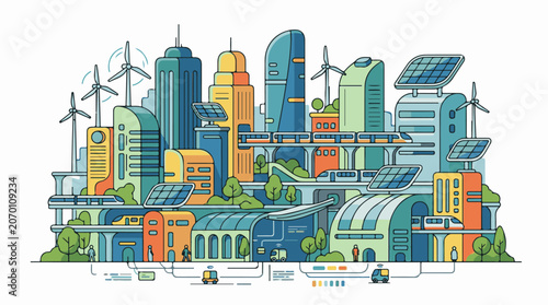 A futuristic cityscape with sleek skyscrapers wind turbines and solar panels (3)