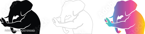 Anthropomorphic Elephant Head Man Silhouette Vector Illustration Mascot Design Set