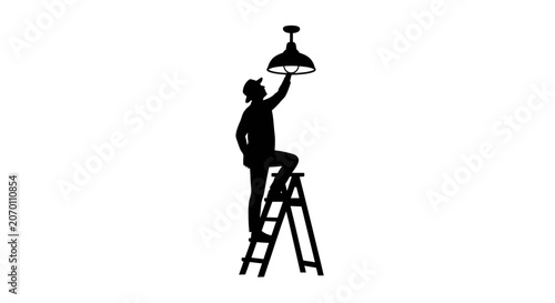 Electrician Changing Light Bulb Silhouette Vector