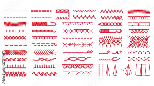 Foto Set of decorative sewing machine stitch patterns and seams