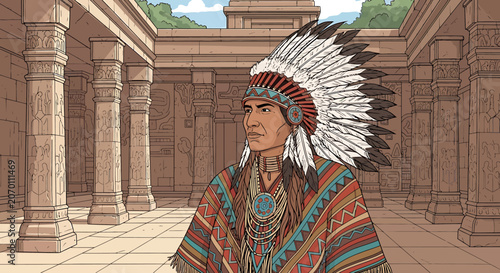 Native American Man Wearing Headdress.
