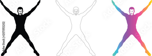 Jumping Man Exercise Vector Set Silhouette Line Art and Gradient Fitness Design