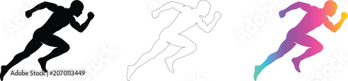 Running Man Vector Set Silhouette Line Art and Gradient Sport Design