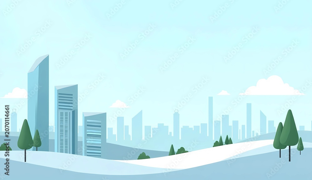 Obraz premium Modern City Park Landscape Illustration with Geometric Skyscrapers