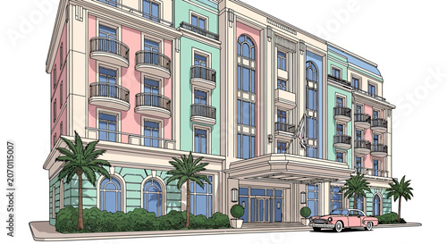 Large Multi Story Building With Balconies.