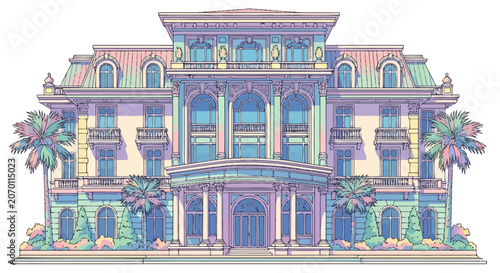 Large ornate building with columns.
