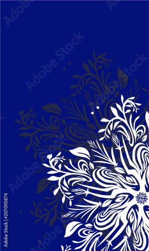 AN ABSTRACT BOTANICAL PATTERN IN THE STYLE OF A MANDALA OR SNOWFLAKE