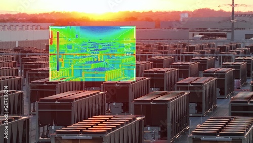 фотографія Thermal camera graphic infrared overlay over data center showing heat dissipatio