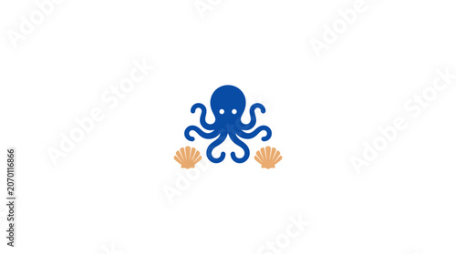 Minimalist Octopus and Seashells Vector Illustration