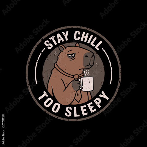 Foto Sleepy capybara with a cup.