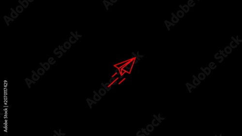 Flying Paper Plane Send Message Icon Animation – Fast Communication on Black Background