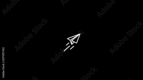 Flying Paper Plane Send Message Icon Animation – Fast Communication on Black Background