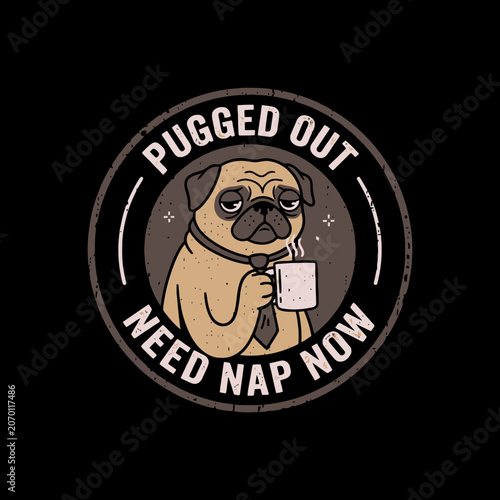 Tableau sur toile Tired Pug Holding Coffee Mug.