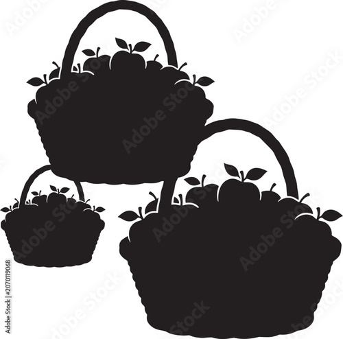 Hand-drawn black outline basket filled with fresh ripe apples vector illustration,Generative Ai