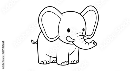 Cute baby elephant line art for coloring book