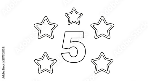 Number five coloring page with stars for counting