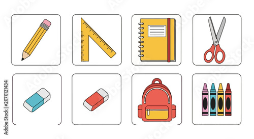 School supplies and stationary icon set