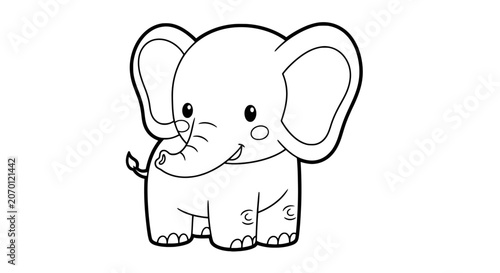 Adorable baby elephant line art coloring page