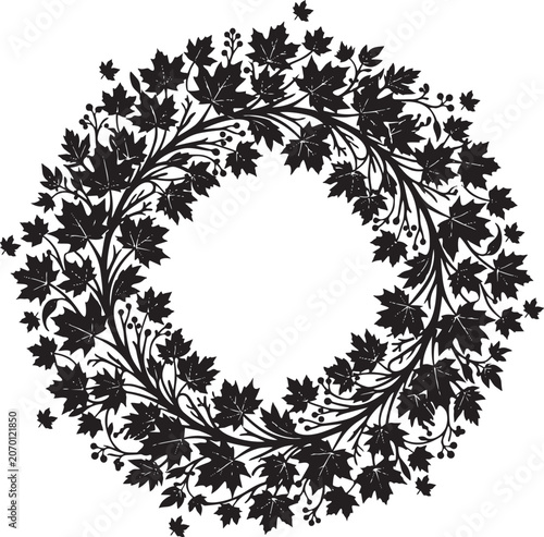Circular Maple Leaf Wreath Illustration,Generative Ai