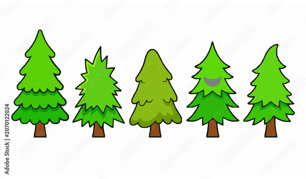 Obraz premium Funny Cartoon Pine Tree Collection with Different Expressions Vector Set