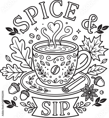 Autumn Drink with Leaves and Spice,Generative Ai