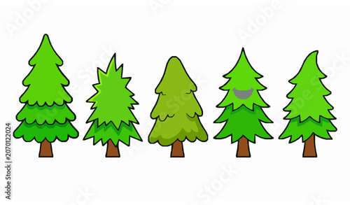 Funny Cartoon Pine Tree Collection with Different Expressions Vector Set