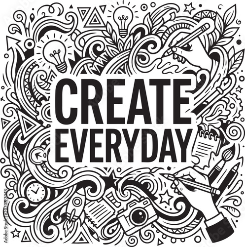 Inspirational Monochrome Composition with Doodle Art and Hand,Generative Ai