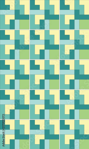 Brick blocked square colorful ywllow and green pattern tile geometric background