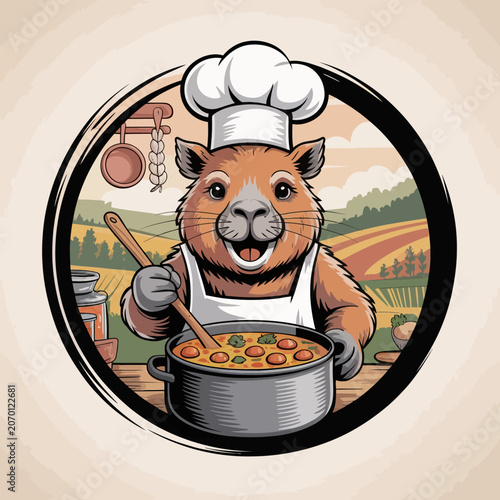 Chef Llama Cooking Vegetables in a Pot.
