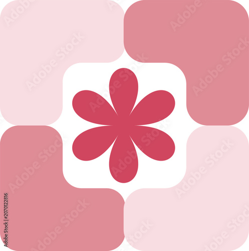 Square geometric decoration pattern with pink flower for background