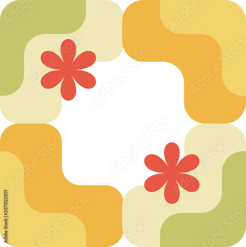 Square geometric green and yellow decoration pattern with flower for background