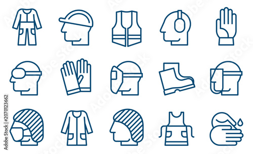 Mandatory sign set, Protective workwear icons, Safety work equipment and protective clothing, PPE pictogram set