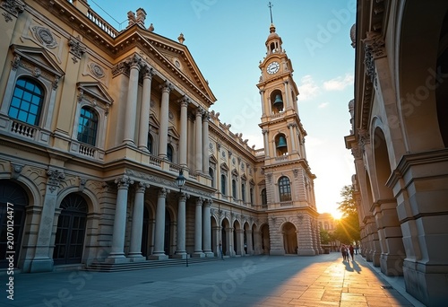 Renaissance Revival City Hall Clock Tower Majestic Facade Architectural Features Stunning Details Historically Inspired Urban Setting