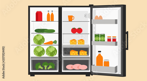 Photos Open Refrigerator With Fresh Healthy Food Groceries Vector Illustration Design F
