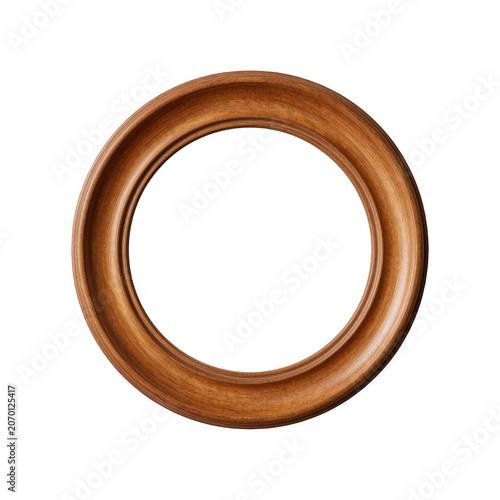 Round wooden picture frame isolated on transparent background