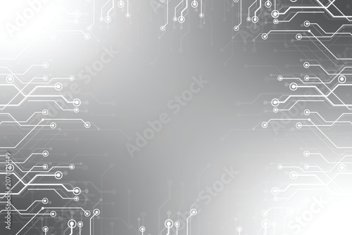 Blue Circuit Board Background with White Lines and Dots