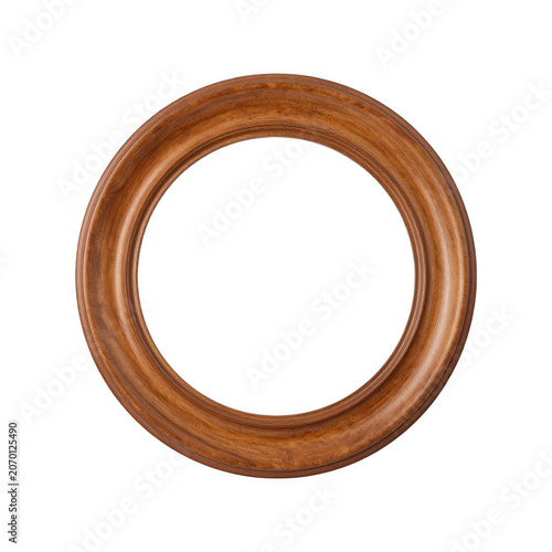 Classic round wooden picture frame isolated on transparent background