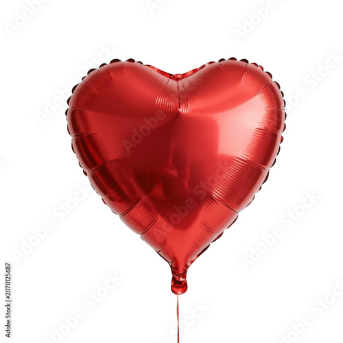 Red heart shaped foil balloon isolated on transparent background