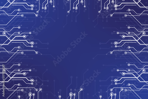 Blue Circuit Board Background with White Lines and Dots
