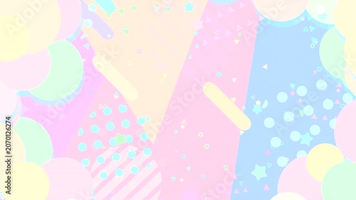 Abstract pastel geometric shapes background with striped circles, dots, rounded lines, and stars motion graphics. (loop)