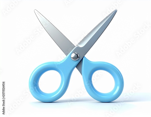 cute 3D rendered cartoon-style scissors with oversized rounded loops