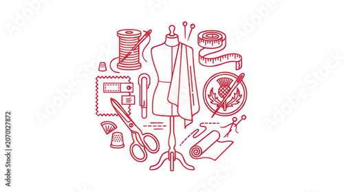 Obraz na plátne Tailoring and dressmaking equipment arranged in a circular design