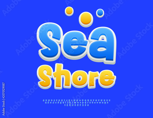 Vector Summer Offer Sandy Shore. Cute Artistic Font. Blue Cool Alphabet Letters and Numbers set.