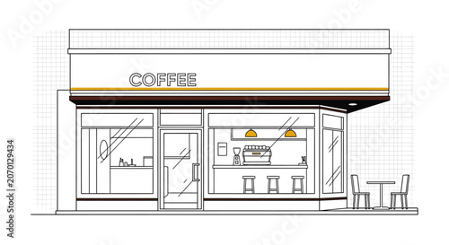 Modern coffee shop exterior design.
