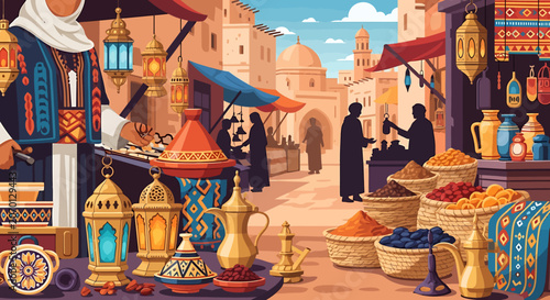 Middle Eastern man selling tea pots.