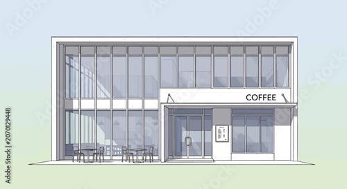 Modern coffee shop storefront exterior design.