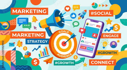 Tableau sur toile Marketing strategy and social media growth concept.