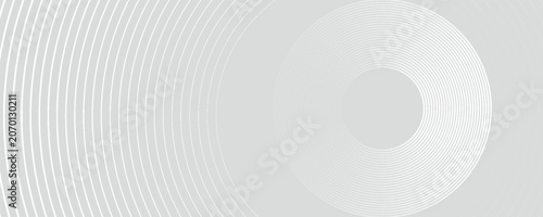 Futuristic white abstract background. Glowing circle lines design. Swirl circular lines element. Future technology concept. Horizontal banner template.