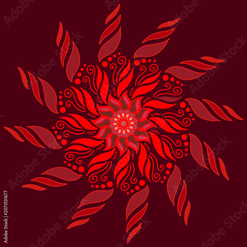 An exotic mandala art isolated on dark color background. A free hand mandala art for decorating.