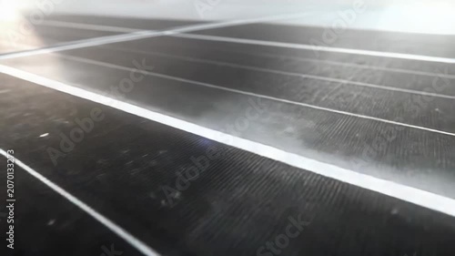 Close up view of a solar panel surface collecting sunlight, producing clean, sustainable, and renewable energy to power a greener future for environment preservation